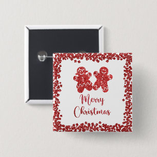 Merry christmas red glitter 15 cm square badge