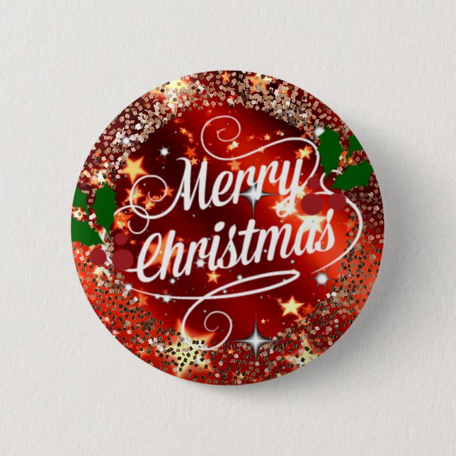 Merry Christmas, red, glitter and shine, 6 Cm Round Badge (Front)