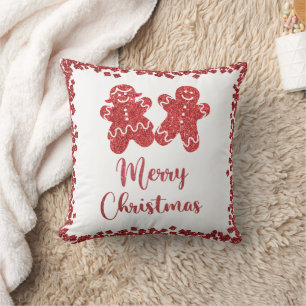 Merry christmas red glitter cushion