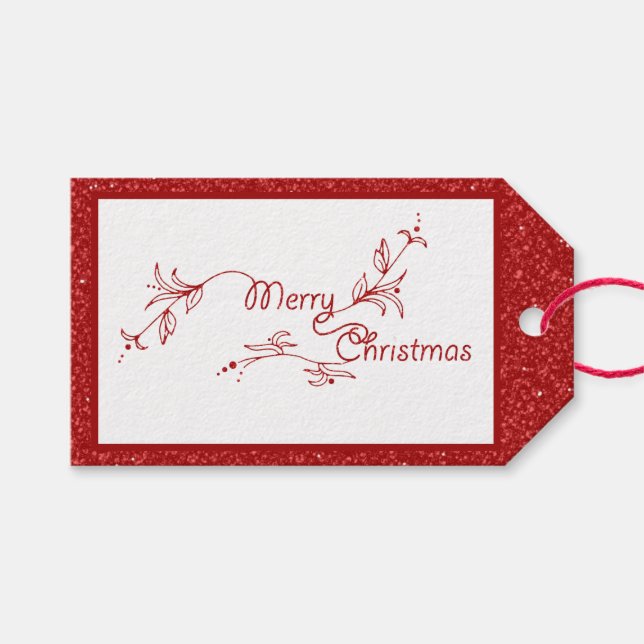 Merry Christmas Red Glitter Gift Tag (Front (Horizontal))