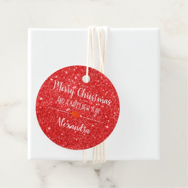 Merry Christmas red glitter name Favour Tag (In Situ)