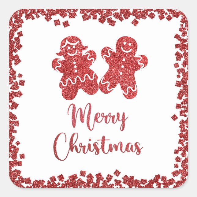 Merry christmas red glitter  square sticker (Front)