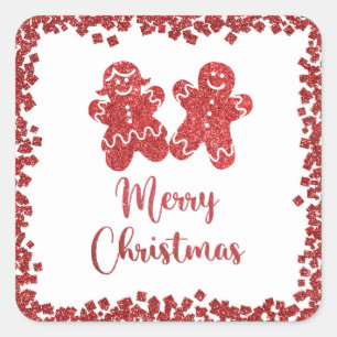 Merry christmas red glitter square sticker