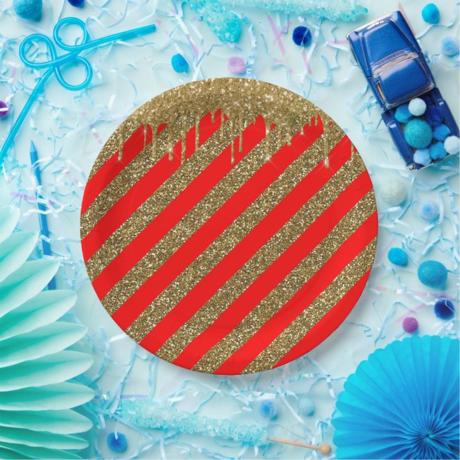 Merry christmas - red glitter strip   paper plate (Party)