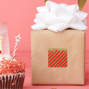Merry christmas - red glitter strip square sticker