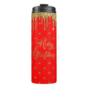 Merry christmas- red glitter thermal tumbler