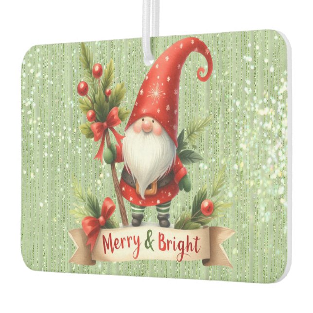 Merry Christmas Red Gnome Glittery Car Air Freshener (Left)