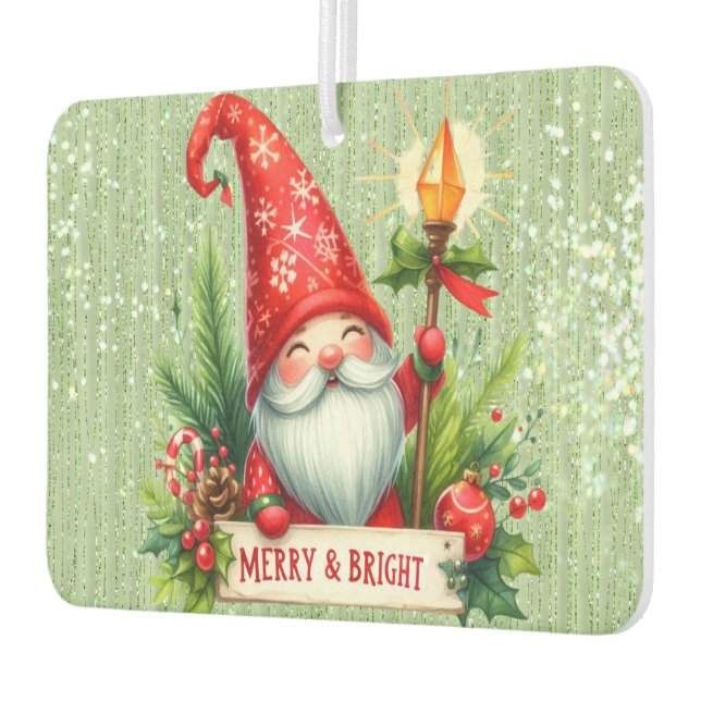Merry Christmas Red Gnome Glittery Car Air Freshener (Left)