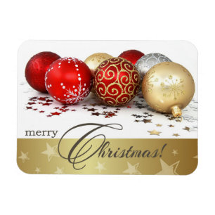 Merry Christmas. Red Gold Baubles Gift Magnet