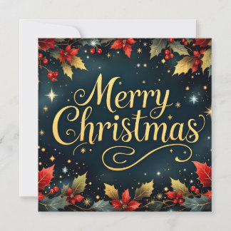 Merry Christmas Red/Gold Berries Thank You Card