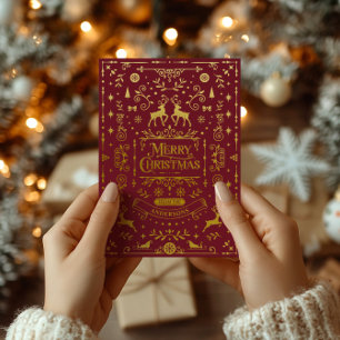 Merry Christmas Red & Gold Classic  Foil Holiday Card