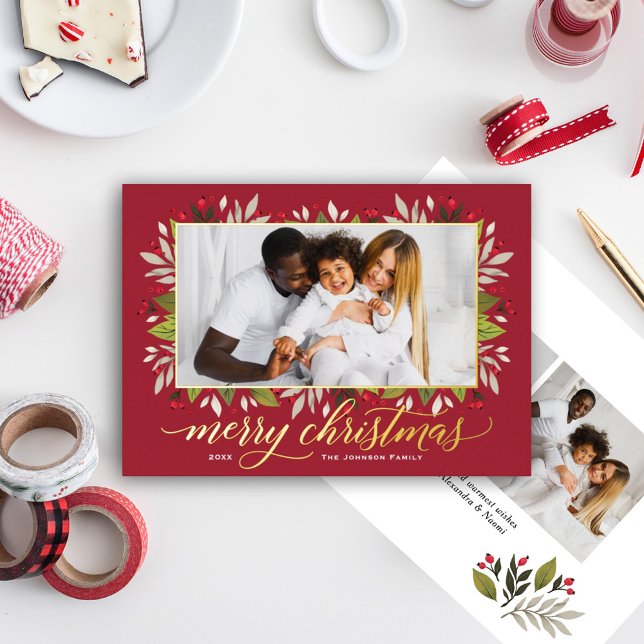 Merry Christmas Red Gold Elegant Script Foil Holiday Card (Creator Uploaded)