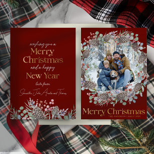Merry Christmas Red & Gold Family Photo Foil Holiday Card