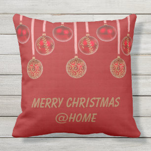 Merry Christmas Red Gold Glitter Baubles Text Cushion