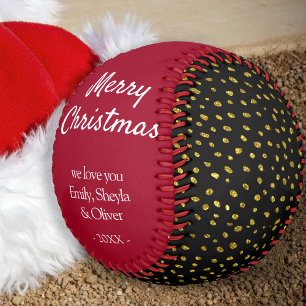 Merry Christmas Red Gold Glitter Pattern Softball