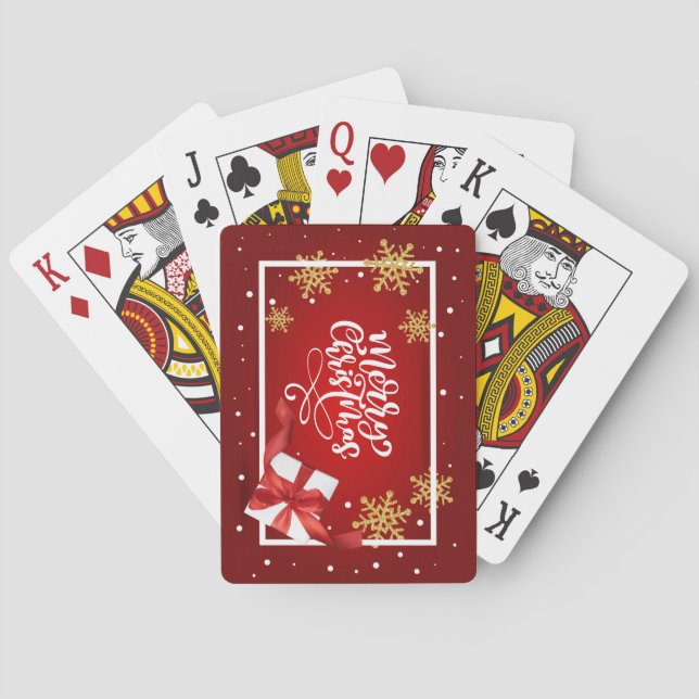 Merry Christmas Red Gold Glitter Playing Cards (Back)