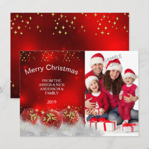 Merry Christmas Red Gold Holly baubles Invitation