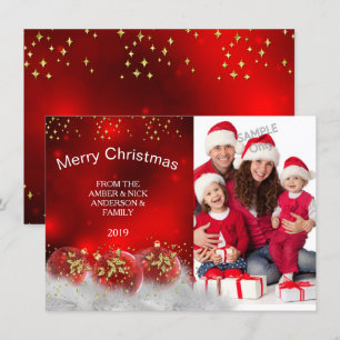 Merry Christmas Red Gold Holly baubles Invitation