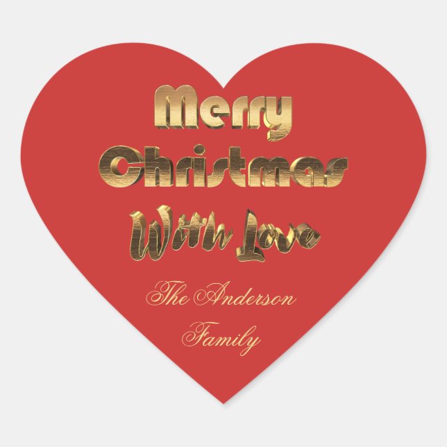 Merry Christmas Red Gold Typography Elegant Heart Sticker (Front)