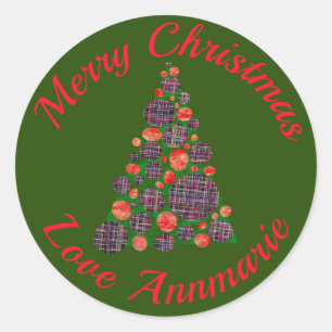 Merry Christmas Red Green Abstract Tree Classic Round Sticker