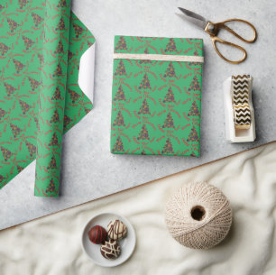Merry Christmas Red Green Abstract Tree Wrapping Paper