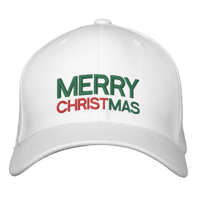 Merry Christmas Red Green and White Embroidered Hat (Front)