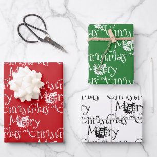 Merry Christmas red green and white mistletoe cute Wrapping Paper Sheet