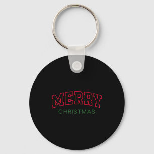 Merry Christmas Red Green Athletic Text Family San Key Ring