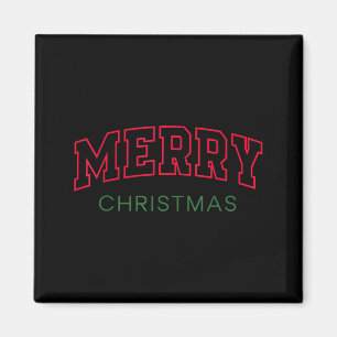 Merry Christmas Red Green Athletic Text Family San Magnet