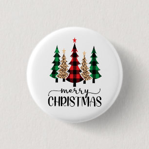 Merry Christmas Red Green Black Plaid Trees  3 Cm Round Badge