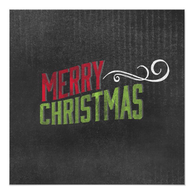 Merry Christmas Red Green Chalkboard Art Poster (Front)