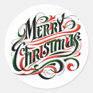 Merry Christmas Red Green Classic Round Sticker