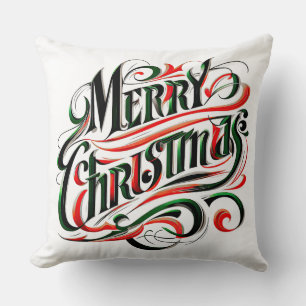 Merry Christmas Red Green Cushion