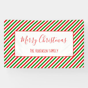 Merry Christmas Red Green Custom Family Name Banner