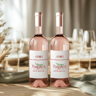 Merry Christmas Red Green Fancy Typography Wine Label