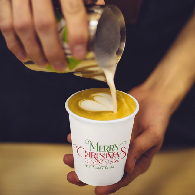 Merry Christmas Red Green Festive Retro Typography Paper Cups (Creator Uploaded)