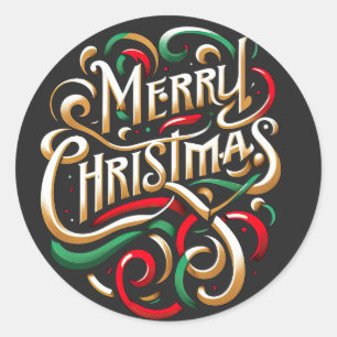 Merry Christmas Red Green Gold Classic Round Sticker