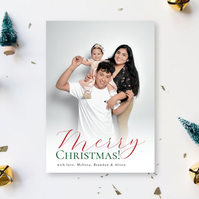 Merry Christmas Red & Green Modern Script Photo Holiday Card (Creator Uploaded)