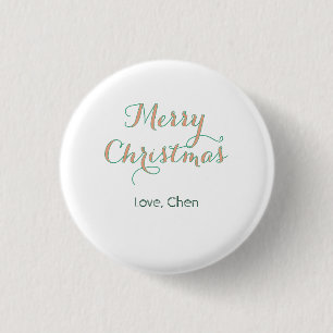 merry christmas red green name love stylish modern 3 cm round badge