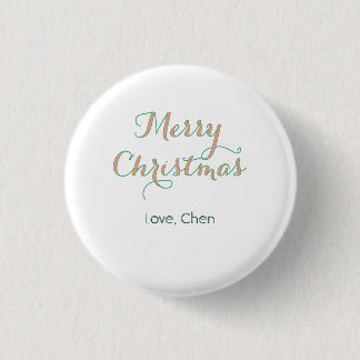merry christmas red green name love stylish modern 3 cm round badge