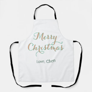 merry christmas red green name love stylish modern apron