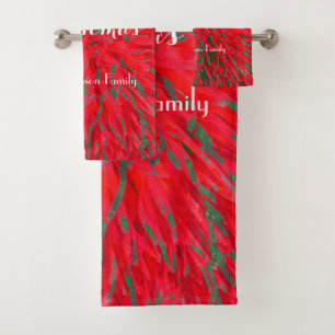 Merry Christmas Red Green Personalised Name Bath Towel Set