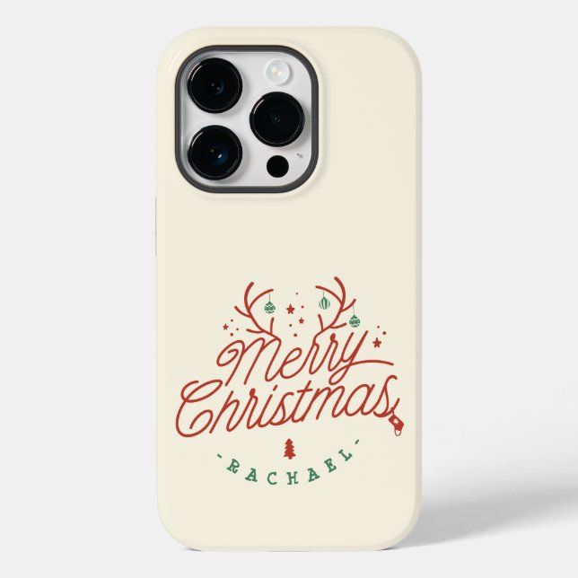 Merry Christmas Red Green Personalised Reindeer Case-Mate iPhone Case (Back)