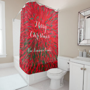 Merry Christmas Red Green Personalised Shower Curtain