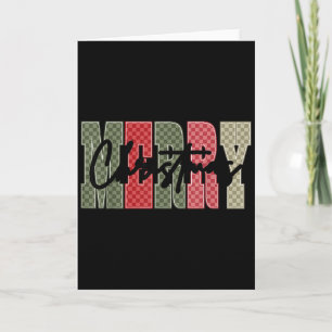Merry Christmas Red Green Plaid Checkered Xmas Gir Card