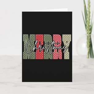 Merry Christmas Red Green Plaid Checkered Xmas Gir Card