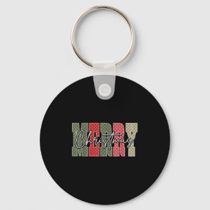 Merry Christmas Red Green Plaid Checkered Xmas Gir Key Ring