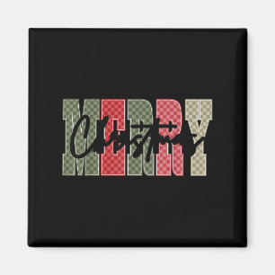 Merry Christmas Red Green Plaid Checkered Xmas Gir Magnet