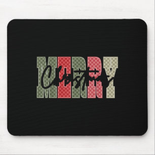 Merry Christmas Red Green Plaid Checkered Xmas Gir Mouse Mat