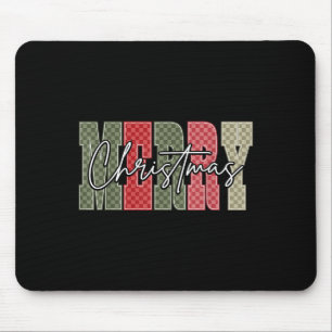 Merry Christmas Red Green Plaid Checkered Xmas Gir Mouse Mat